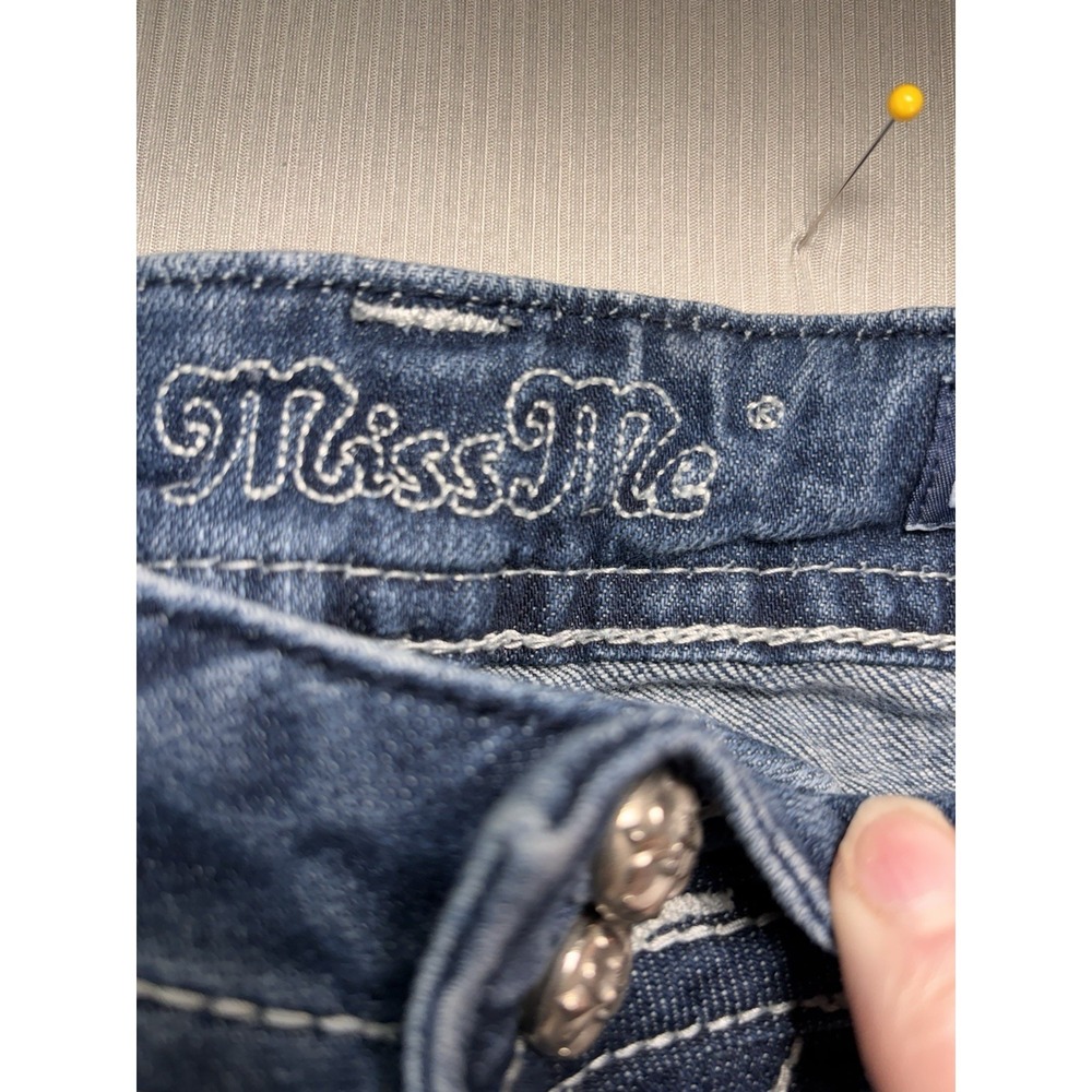 Women's Miss Me Bootcut Jeans Size 28 Dark Blue Distressed 33 Inseam Cowgirl - Picture 3 of 12